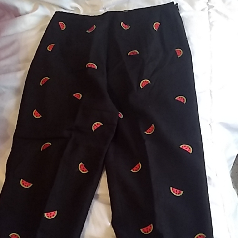 Black linen capris with watermelons